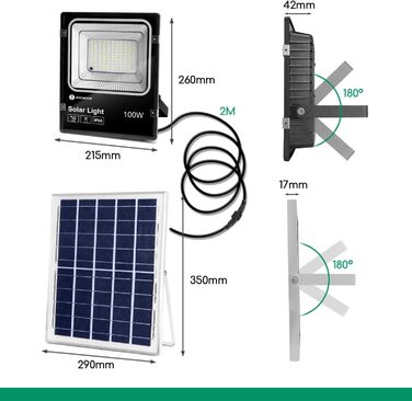Aigostar 50W Solar Flood Light Outdoor, Super Bright LED Floodlight with Solar Panel, Cool White 6500K, IP66 Protection Rating Solar Spotlight Searchlight Outdoor Spotlight for Garden, Door, Yard, Garage, etc., 2 Pack (100 Watt)