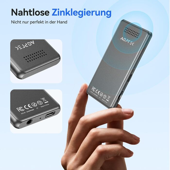 MP3 плеєр AGPTEK з Bluetooth, 1.8-дюймовий дисплей, вбудований динамік, FM-радіо, HiFi звук, підтримка карт пам'яті до 128 ГБ (Чорний)