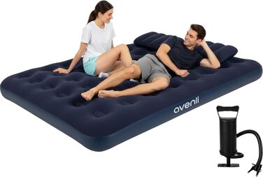 Надувний матрац для кемпінгу AVENLI з 2 подушками та насосом для 2 осіб (203x152x22 см) - зручне ліжко для відпочинку та подорожей