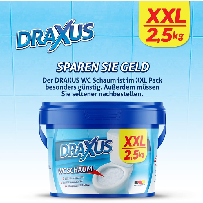 Засіб для чищення унітазу DRAXUS WC Schaum, активна піна проти вапна та сечового каменю, XXL упаковка 2.5 кг