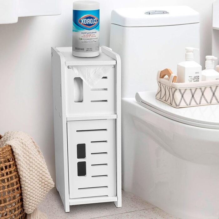 PVC Toilet Paper Holder with Brush - 2-in-1 Bathroom Organizer - White (39cm)