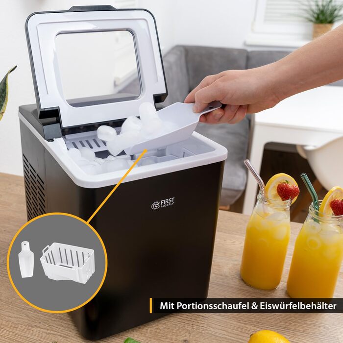 Льодогенератор First Austria 1.8л, 150W, компресорний, чорний - 12 кг/24год, швидке виробництво льоду (7-9 хв)