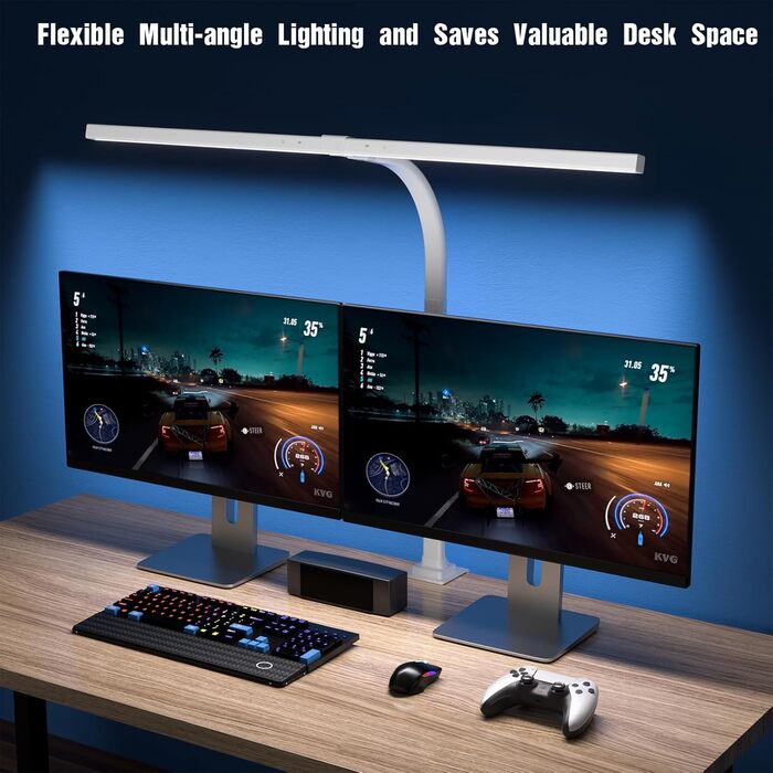 LED лампа настільна з авторегулюванням яскравості, 80 см, кріплення-прищіпка, регульована колірна температура, захист для очей, повний спектр денного світла, таймер, білий колір