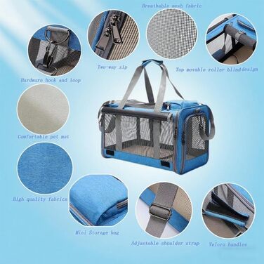 Транспортна переноска для собак та котів, складана, дихаюча, блакитна, 46x46x30 см