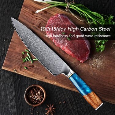 Японський кухонний ніж Hoforife 20 см з дамаської сталі VG10, професійний, з ергономічною ручкою, у подарунковій коробці