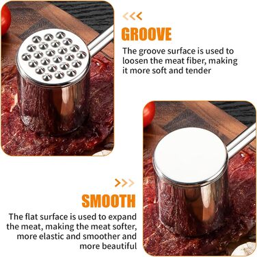 Молоток для м'яса з нержавіючої сталі 304 з гачком, двосторонній багатофункціональний відбійник для стейків, курки та свинини, 22 см, сріблястий