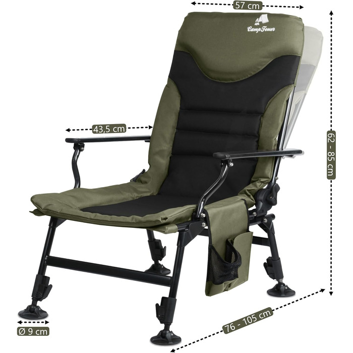Крісло розкладне CampFeuer Angelstuhl мохово-зелений/чорний, регульоване по висоті, для кемпінгу, риболовлі та подорожей