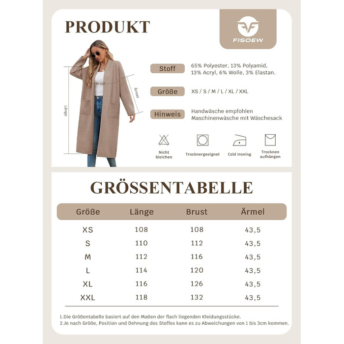 Жіночий кардиган Fisoew: довгий, оверсайз, з довгим рукавом та кишенями. Бежевий, XXL