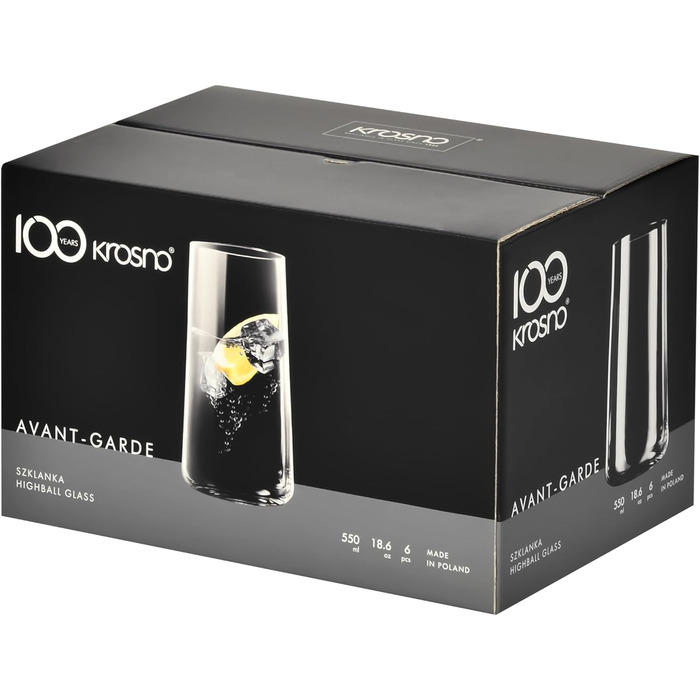 Склянка для води Krosno Highball Avantgarde 540 мл (6 шт) - для дому, ресторанів, вечірок, посудомийна машина