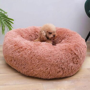 Килимок для кота/собаки 50 см: м'який, плюшевий, круглий, з антиковзаючою основою, легко миється. Колір: темно-сірий/рожевий