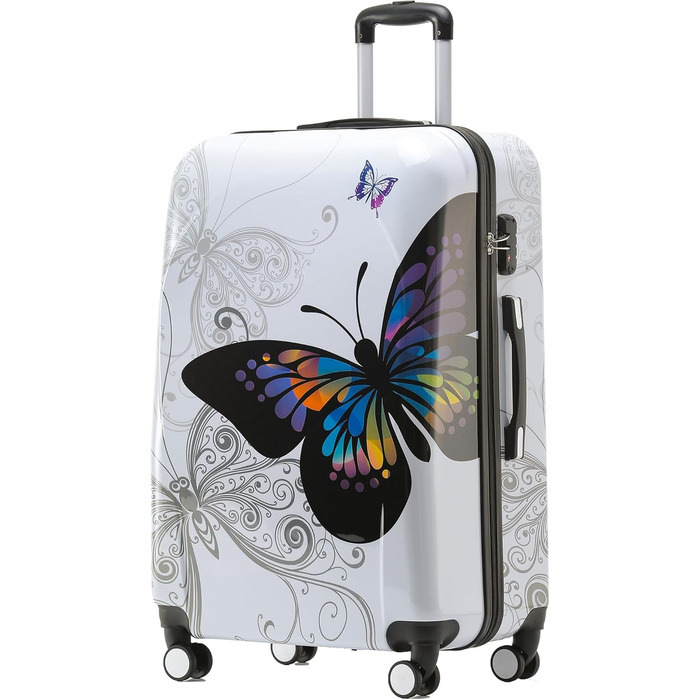 Набір валіз BEIBYE Butterfly 2060 з TSA-замком, 4 штуки: міцні жорсткі валізи на колесах, ручна поклажа та б'юті-кейс (XL-75 см)