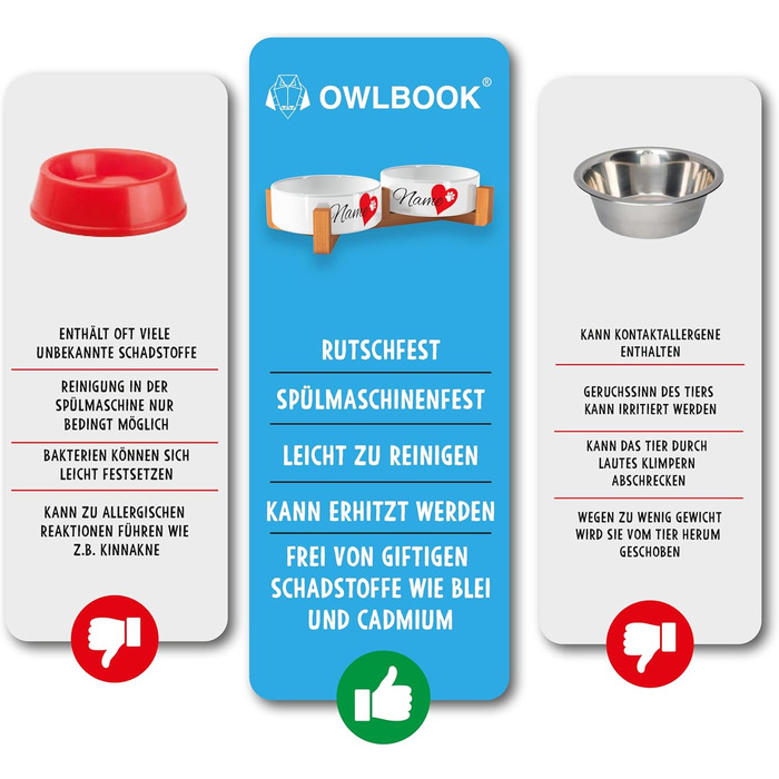 OWLBOOK Миска для собак з гравіюванням імені - подвійна миска з кераміки та бамбука, 300 мл