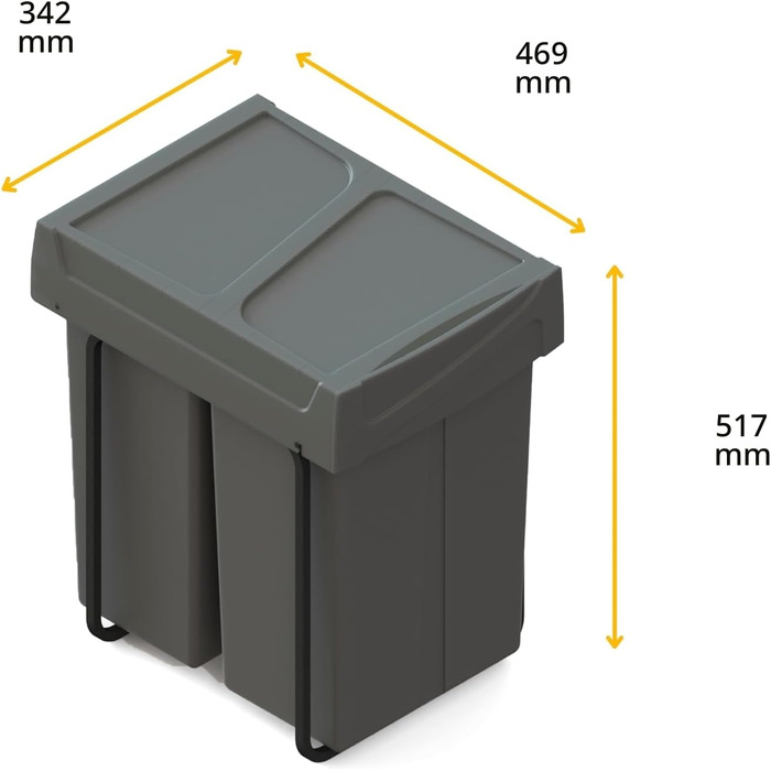 Висувний сміттєвий бак для кухні Emuca з підлоговим кріпленням, 2х25 л, сталь та пластик, антрацит