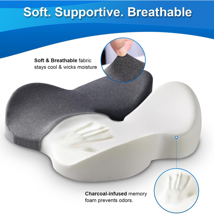 Подушка для сидіння SkyNY на офісне крісло: Memory Foam, для кукси, Sciatica, ергономічна, знімає тиск, для болю в сідниці та кукси