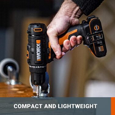 WORX WX100.3 акумуляторний дриль-шуруповерт 18V, PowerShare, 30 Nm, LED, безключовий патрон 10 мм, 2 акумулятори, оранжевий & чорний
