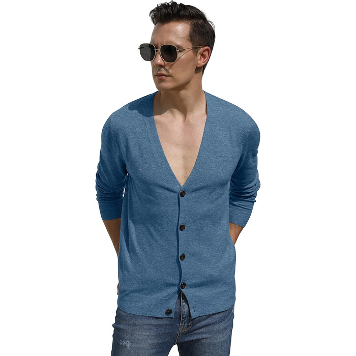 Чоловічий кардиган Hisir з V-подібним вирізом, легкий, елегантний, зимовий, класичний, з ґудзиками, синій, розмір L