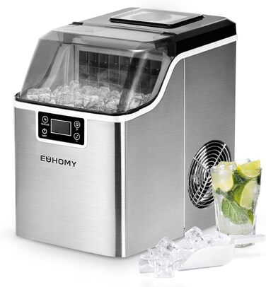 EUHOMY Stainless Steel Ice Maker - 24 Cubes in 13 Minutes - 24kg/24H Capacity - Self-Cleaning 3.2L Ice Maker with Scoop & Basket for Home, Kitchen, Office, Bar, RV