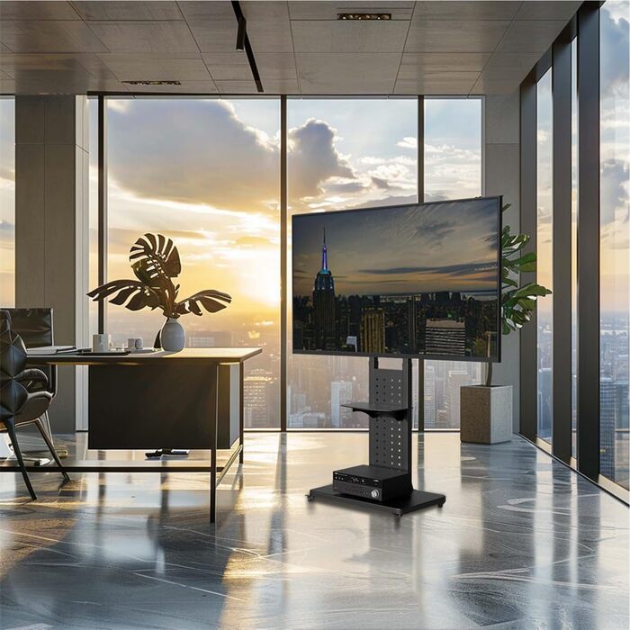 Підставка для телевізора Unho на коліщатках, поворотна 90°, регульована по висоті, з 2 полицями, для телевізорів 32-65