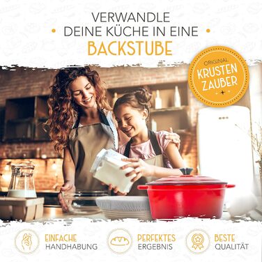 KRUSTENZAUBER Cast Iron Pot [incl. Proofing Basket] - High-Quality Enamel Pot 26cm - Ideal Cast Iron Bread Pot for Baking, Cast Iron Pot for Baking Bread, Bread Baking Accessories Enamel Red