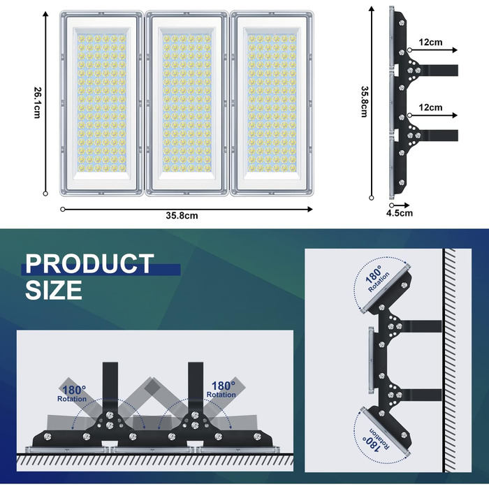 YIQIBRO LED Floodlight Outdoor 100W, 10000LM Super Bright Floodlight Outdoor, Waterproof Outdoor Spotlight IP67, 6500K Cold White LED Spotlight 85-265V for Garden, Garage, Factory, Sports Field (300W-1PCS)