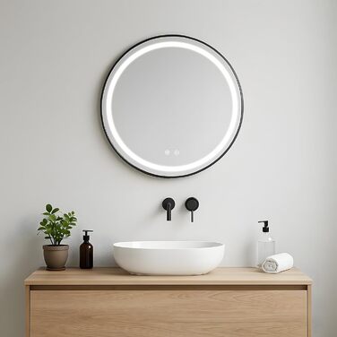 LED дзеркало для ванної кімнати з підсвічуванням, кругле, регульоване, 3 кольори світла (3500K-6500K), сенсорне керування, запобігає запотіванню - дзеркало для ванної кімнати з підсвічуванням для макіяжу та гоління (60 см, стильний дизайн)