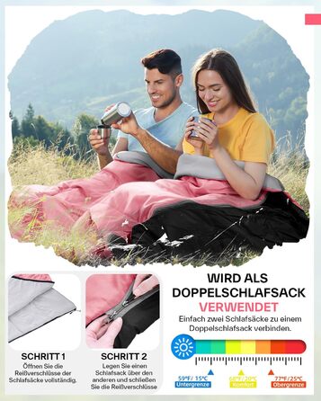 Sportneer Summer Sleeping Bag - Lightweight, Waterproof Camping Sleeping Bag for Backpacking, Hiking & Travel (Pink)