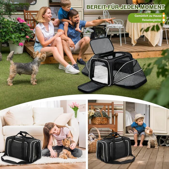 Розширювана переноска для котів та маленьких собак ALLSOPETS, м'яка переноска з 2 розширеннями, виймається флісове ліжко та кишені (Сірий & Зелений) (Чорний & Білий)