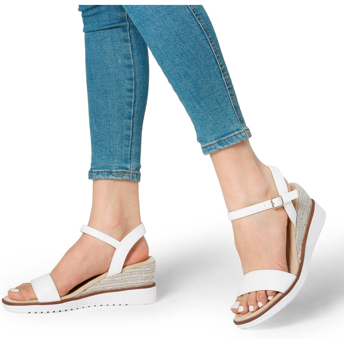 Босоніжки жіночі DREAM PAIRS на танкетці, білі, розмір 38 EU - літні класичні сандалі