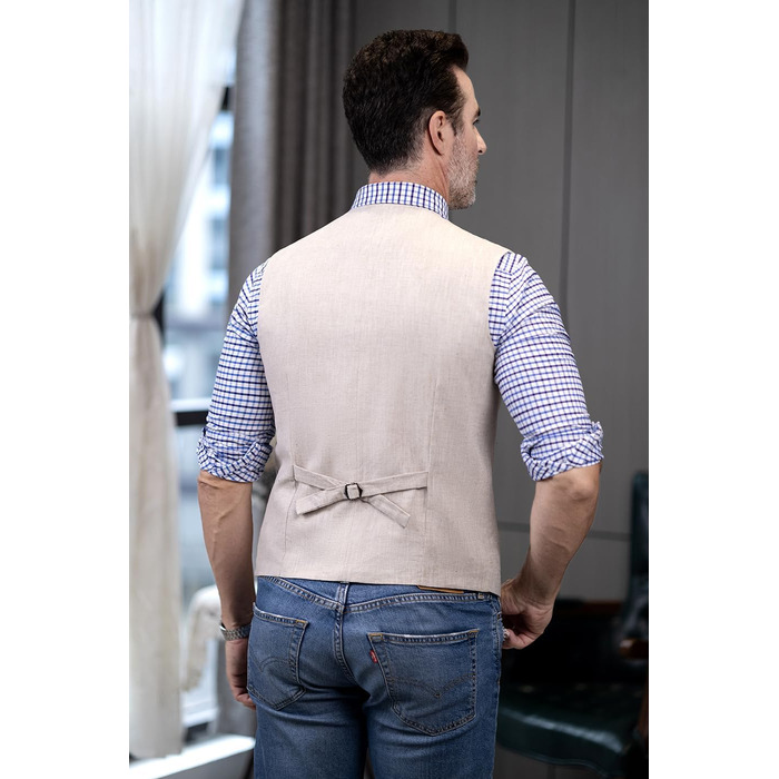 Елегантна жилетка для чоловіків Solovedress: літня жилетка з льону для весілля та свят, XXL, темно-синій