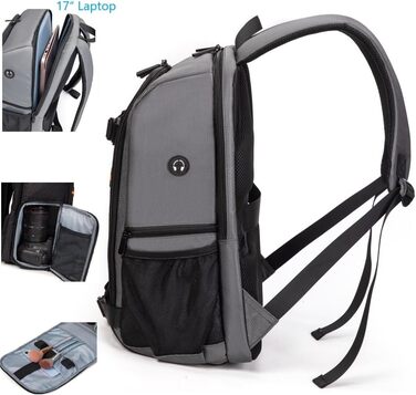 Рюкзак для камери Horfccid 23L: фотосумка, сумісна з DSLR, 15.6'' ноутбук, сірий