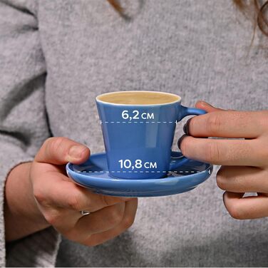 Набір чашок еспресо Cosumy 6 шт. з підставками - кераміка, кольорові, 70 мл, з можливістю складання, зберігає тепло, сучасний дизайн, подарункова коробка