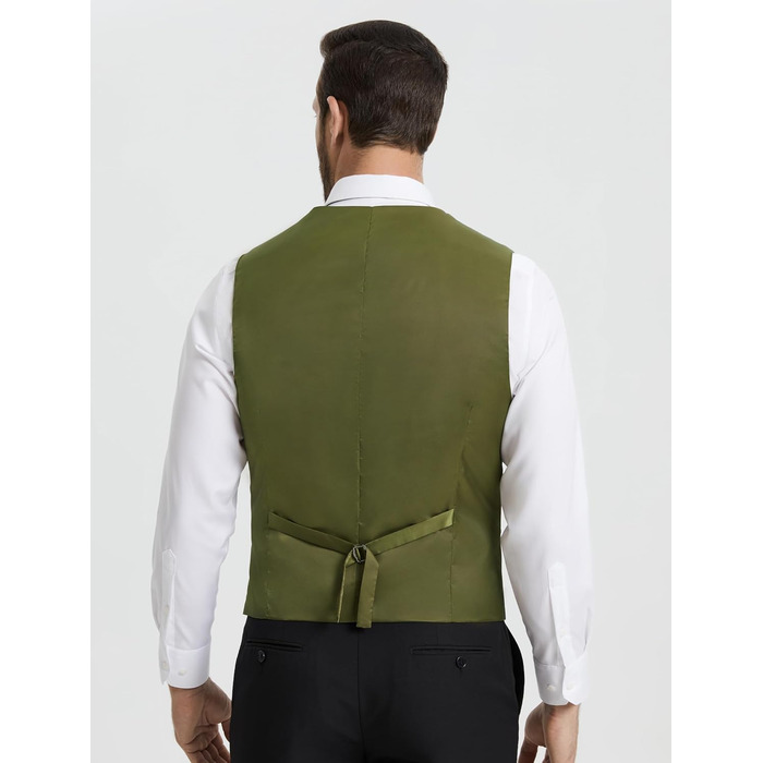 Жилет чоловічий HISDERN для весілля та офіційних заходів, Slim Fit, класичний дизайн, однотонний, з 3 кишенями, XL (Оливковий)