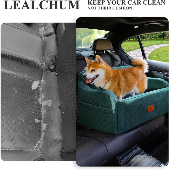 Автокрісло для собак до 25 кг, велике, з 2 стропами безпеки та 2 кишенями для зберігання (зелене)