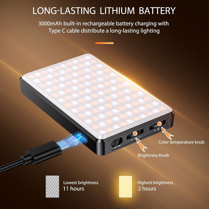 LED світло для селфі на телефон з регулюванням яскравості, 120 світлодіодів, 2500-9000K, акумулятор 3000mAh, CRI 95+, з тримачем для телефону та штативом, для фото та відеозйомки