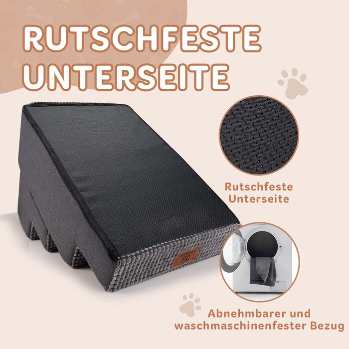 Dog Stairs Large Dogs 4 Steps High, Dog Stairs for Bed Sofa 50cm, Pet Stairs Washable, High-Density Foam, for Injured Older Dogs (45cm Height, Grey)