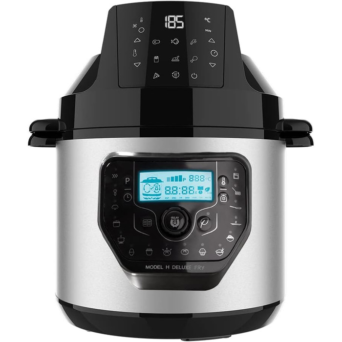 Cecotec Programmable Pot with Air Fryer and GM H Deluxe Fry Multifunction Kitchen Machine. 6 Liters, Forward Lid, Programmable, 24-Hour Temperature Adjustable Model H Deluxe Fry