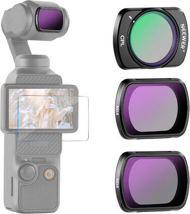 Набір фільтрів NEEWER CPL ND для DJI Osmo Pocket 3: полярний, ND16, ND64, ND256. Магнітні, з багатошаровим покриттям, комплект з 2 серветками для чищення.