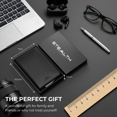 Гаманець чоловічий RFID захист Stealth Wallet - мінімалістичний алюмінієвий картхолдер зі шкіри (срібний/чорний)