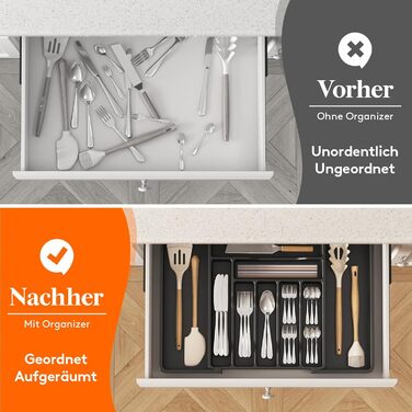 Lifewit Small Cutlery Organizers for Drawers, Expandable Cutlery Insert for Kitchen Drawers, Adjustable Cutlery Box Plastic Cutlery Spoon Fork Knife Holder, 2-Pack, Black
