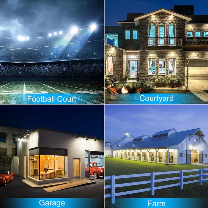 LED Floodlights 100W, 2 Pack LED Floodlights Outdoor with Plug 10000LM Outdoor Spotlights 6500K Cool White LED Projectors IP66 Waterproof LED Floodlights for Warehouse Garden Garage Yard