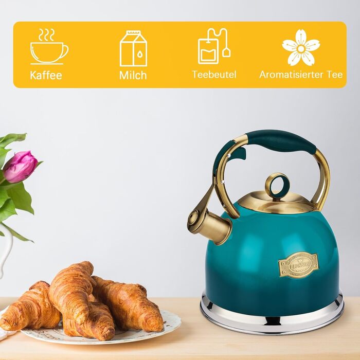 Чайник-свисток 3л з нержавіючої сталі з термостійкою ручкою, для індукційних плит (блакитний)