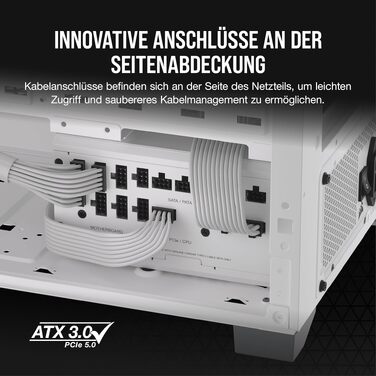 Блок живлення Corsair RM1000x Shift 1000W White, ATX 3.1 & PCIe 5.1, 80 Plus Gold, повністю модульний, бічний інтерфейс підключення, Zero RPM