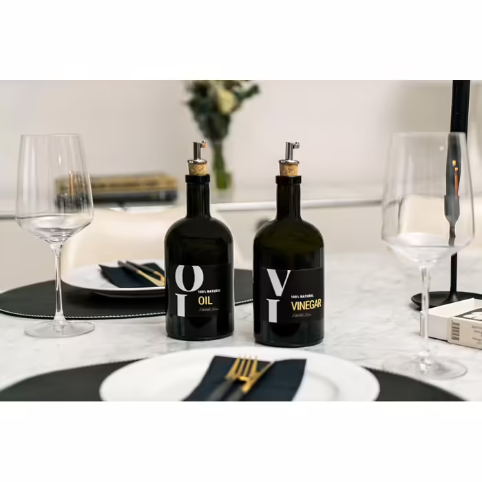 Oil and Vinegar Set Apothecary Bottle Green Antique Glass Olive Oil with Stainless Steel Pourer for Oil & Vinegar (Vinegar 500ml)