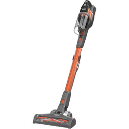 Бездротовий акумуляторний пилосос Black+Decker 4-в-1 BHFEV182C (18V, 2.0Ah) з електрощіткою, для підлоги та ручного використання, з насадкою для щілин, акумулятором, зарядним пристроєм та настінною підставкою, Titanium/Orange