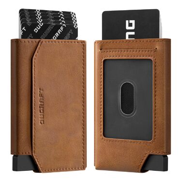 Мінімалістичний гаманець DUGRAFT з віконцем для ID, тонкий, RFID-захист, вміщує 5-8 карт та гроші, колір New Brown