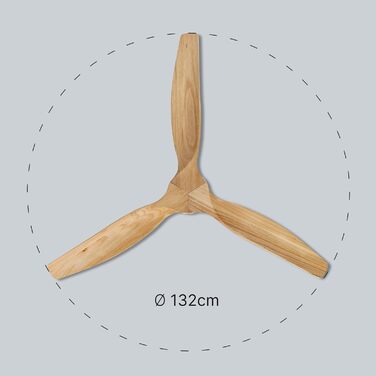 Стеляний вентилятор Ufesa 132 см, 40 Вт, 6 швидкостей, тихий, з 3 дерев'яними лопастями, функція літо-зима, таймер 8 годин, пульт, білий та світле дерево (без світла)