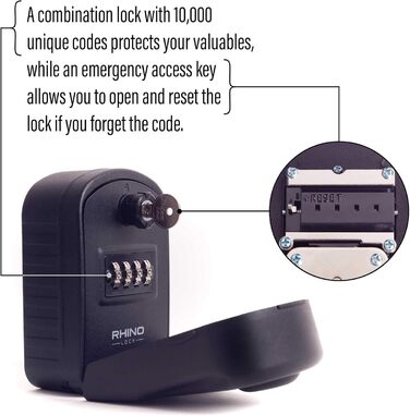 Rhino Lock - Сейф для ключів на стіну з комбінацією, чорний - Pro
