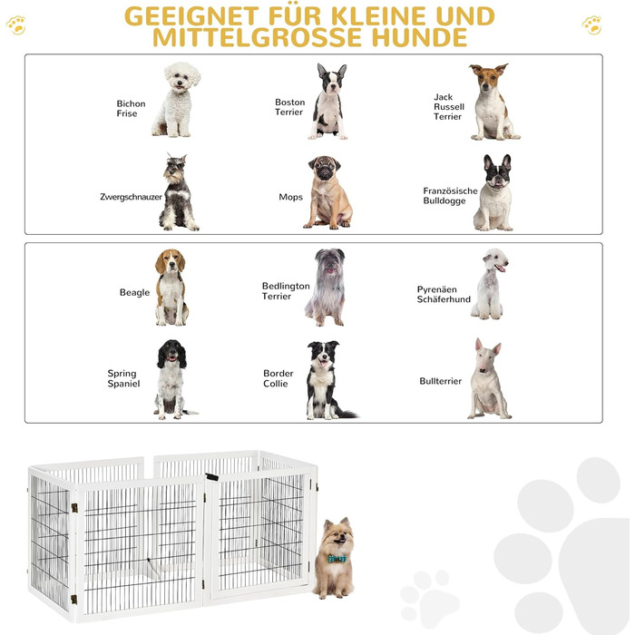 Захисне загородження для собак PawHut - регульоване, самостійне, дерев'яне, 6 панелей, 70H x 432B см