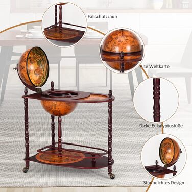 COSTWAY Globusbar Minibar World Globe Wine Rack Bottle Rack Globe Bar Home Bar Cocktail Bar Decorative Bar Table Bar, with Wheels, with Tabletop