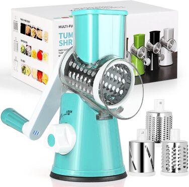 Ручна тертка для сиру та овочів Diealles Shine з ручкою, 3 змінні леза з нержавіючої сталі, для сиру, овочів, горіхів, кави (блакитна)